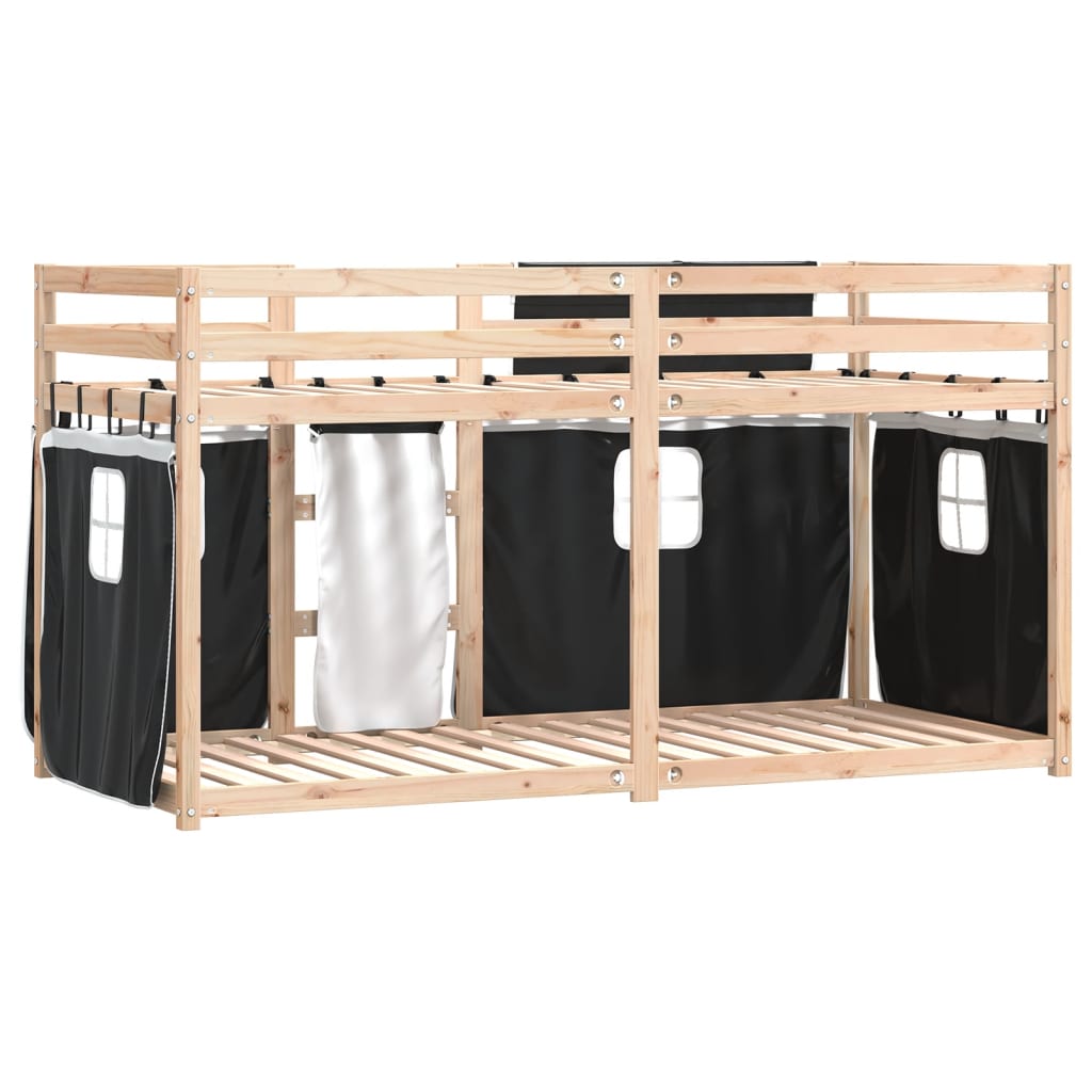 vidaXL Lit superposé avec rideaux blanc/noir 75x190 cm bois pin massif