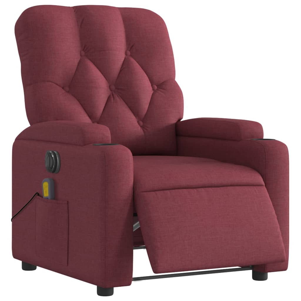 vidaXL Fauteuil de massage inclinable électrique Rouge bordeaux Tissu