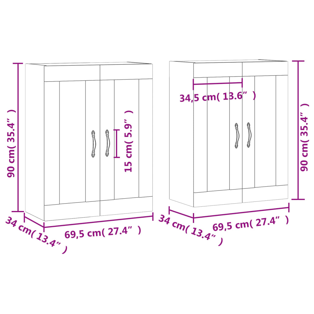 vidaXL Armoires murales 2 pcs gris béton bois d'ingénierie