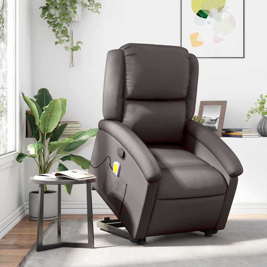 vidaXL Fauteuil inclinable de massage marron foncé cuir véritable