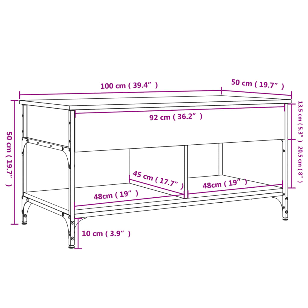 vidaXL Table basse sonoma gris 100x50x50 cm bois d'ingénierie et métal