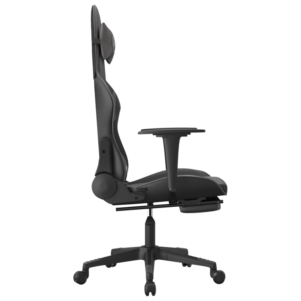 vidaXL Chaise de jeu avec repose-pied Noir et gris Similicuir