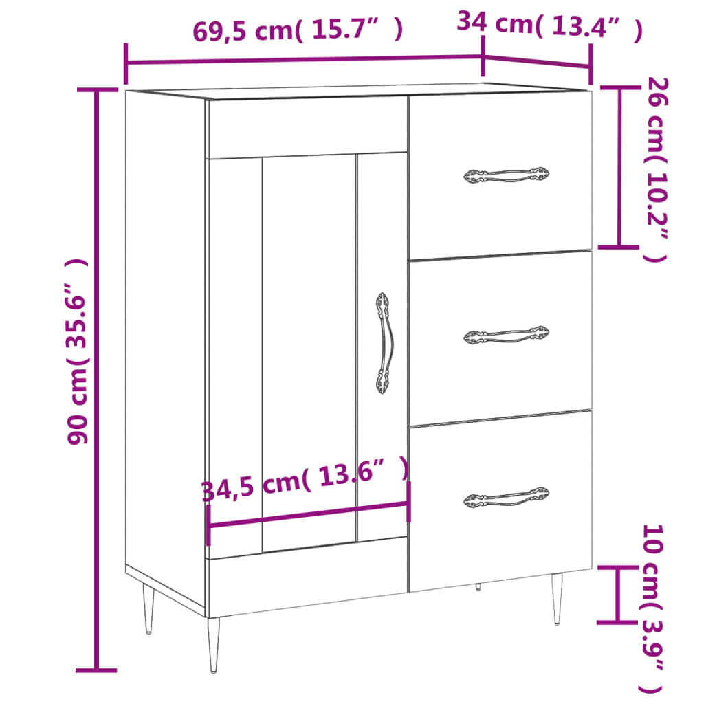 vidaXL Buffet noir 69,5x34x90 cm bois d'ingénierie