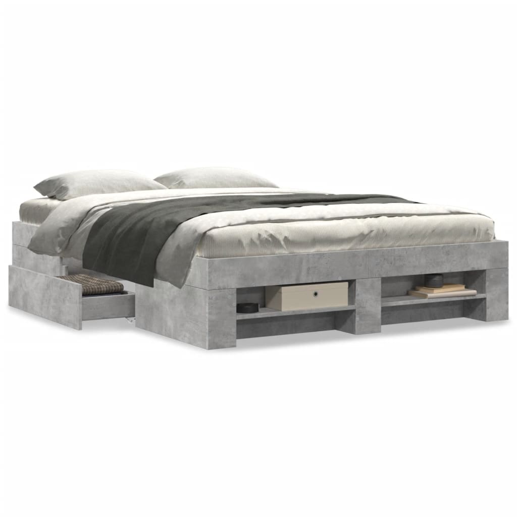 vidaXL Cadre de lit sans matelas gris béton 140x190 cm bois ingénierie