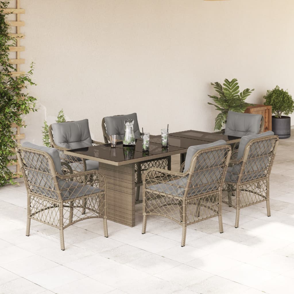 vidaXL Ensemble à manger de jardin coussins 7 pcs mélange beige rotin