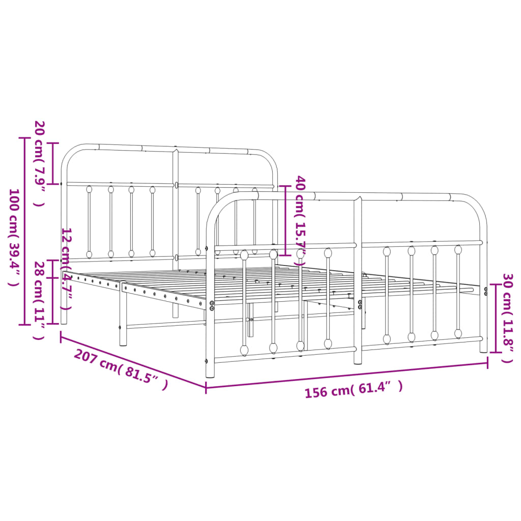 vidaXL Cadre de lit métal avec tête de lit/pied de lit blanc 150x200cm