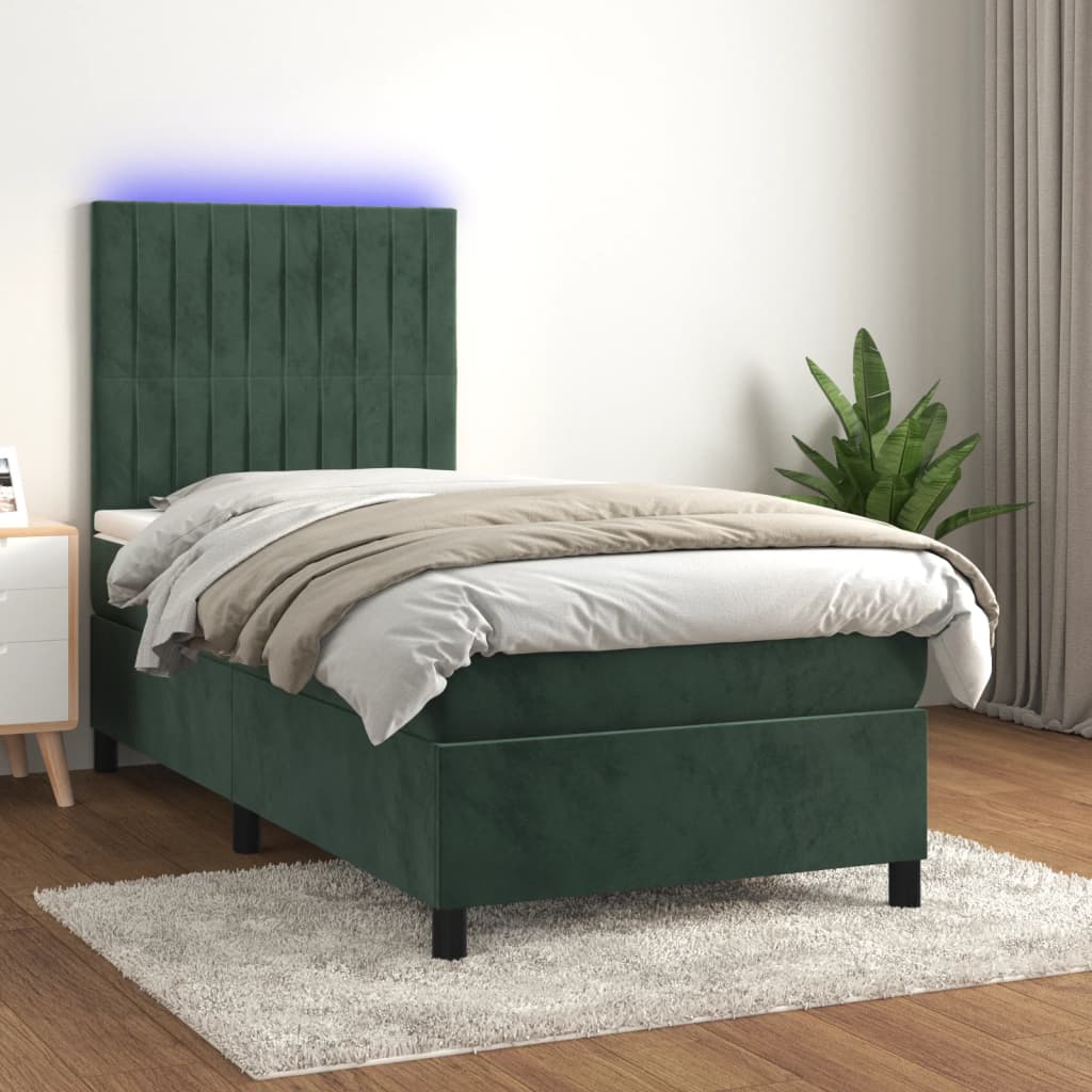 vidaXL Sommier à lattes de lit matelas LED Vert foncé 90x190cm Velours