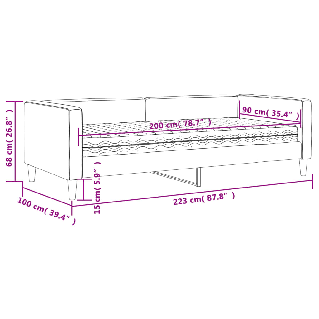 vidaXL Lit de jour avec matelas noir 90x200 cm tissu