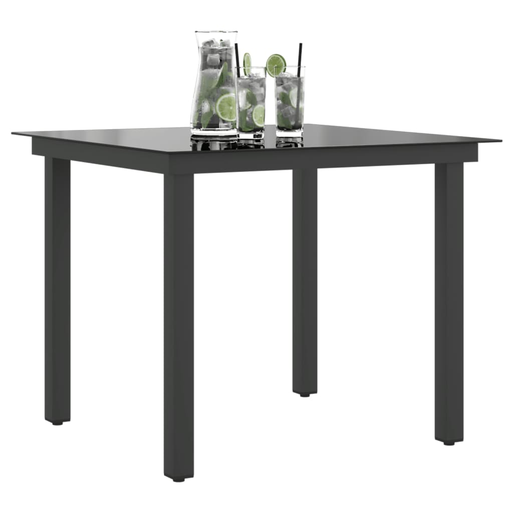 vidaXL Table de jardin Noir 80x80x74 cm Aluminium et verre