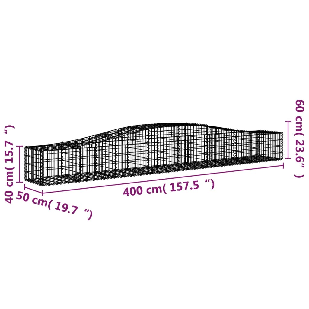 vidaXL Paniers à gabions arqués 15 pcs 400x50x40/60 cm Fer galvanisé