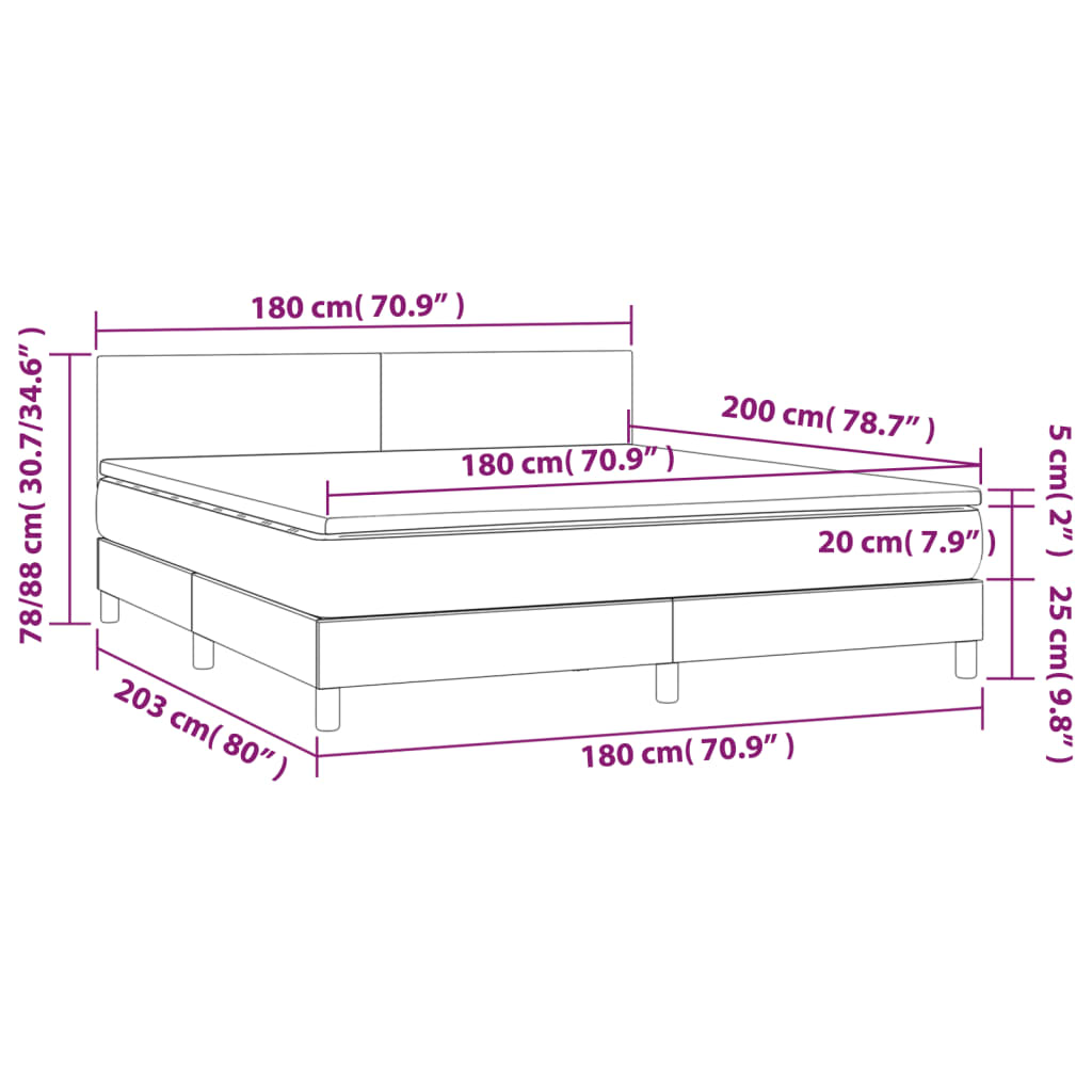 vidaXL Sommier à lattes de lit avec matelas et LED Blanc 180x200 cm