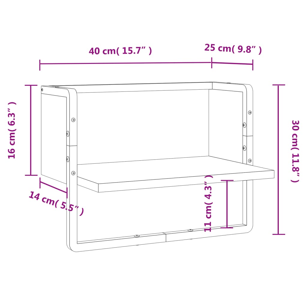 vidaXL Étagère murale avec barre chêne fumé 40x25x30 cm