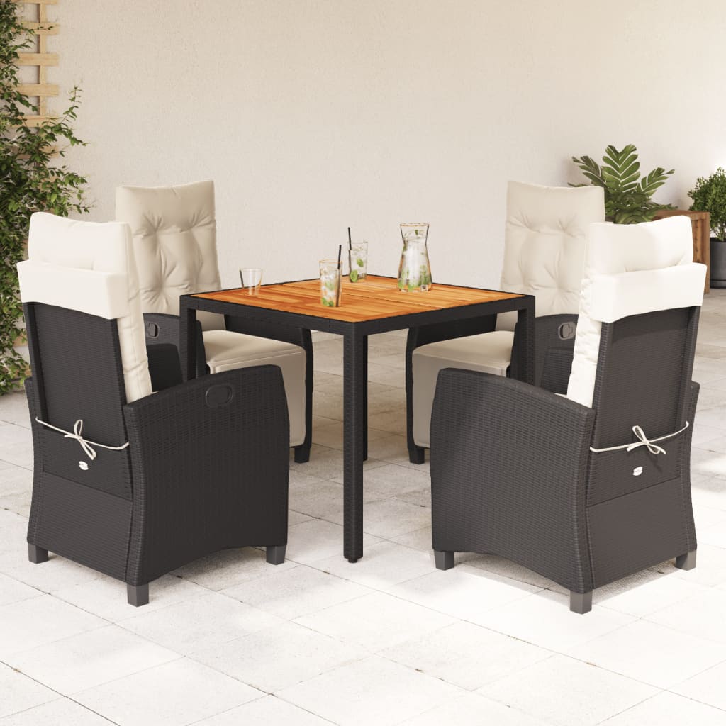 vidaXL Ensemble à manger de jardin coussins 5pcs Noir Résine tressée