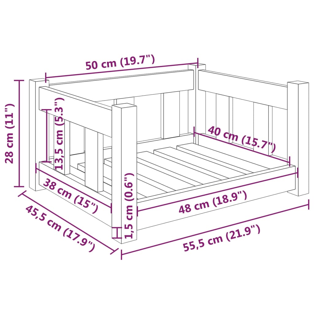 vidaXL Lit pour chien blanc 55,5x45,5x28 cm bois de pin solide