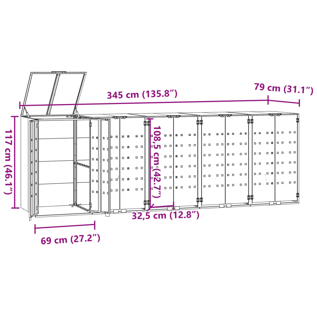 vidaXL Rangement à roulettes pour poubelles pour 5 bacs anthracite