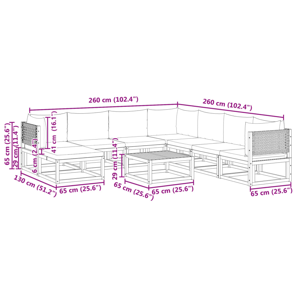 vidaXL Salon de jardin avec coussins 9 pcs bois massif d'acacia