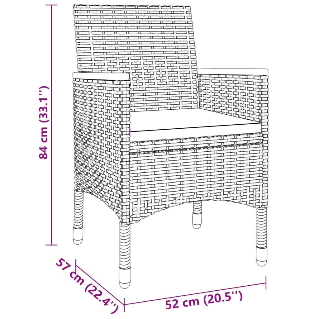 vidaXL Ensemble à manger de jardin 3 pcs Résine tressée Noir