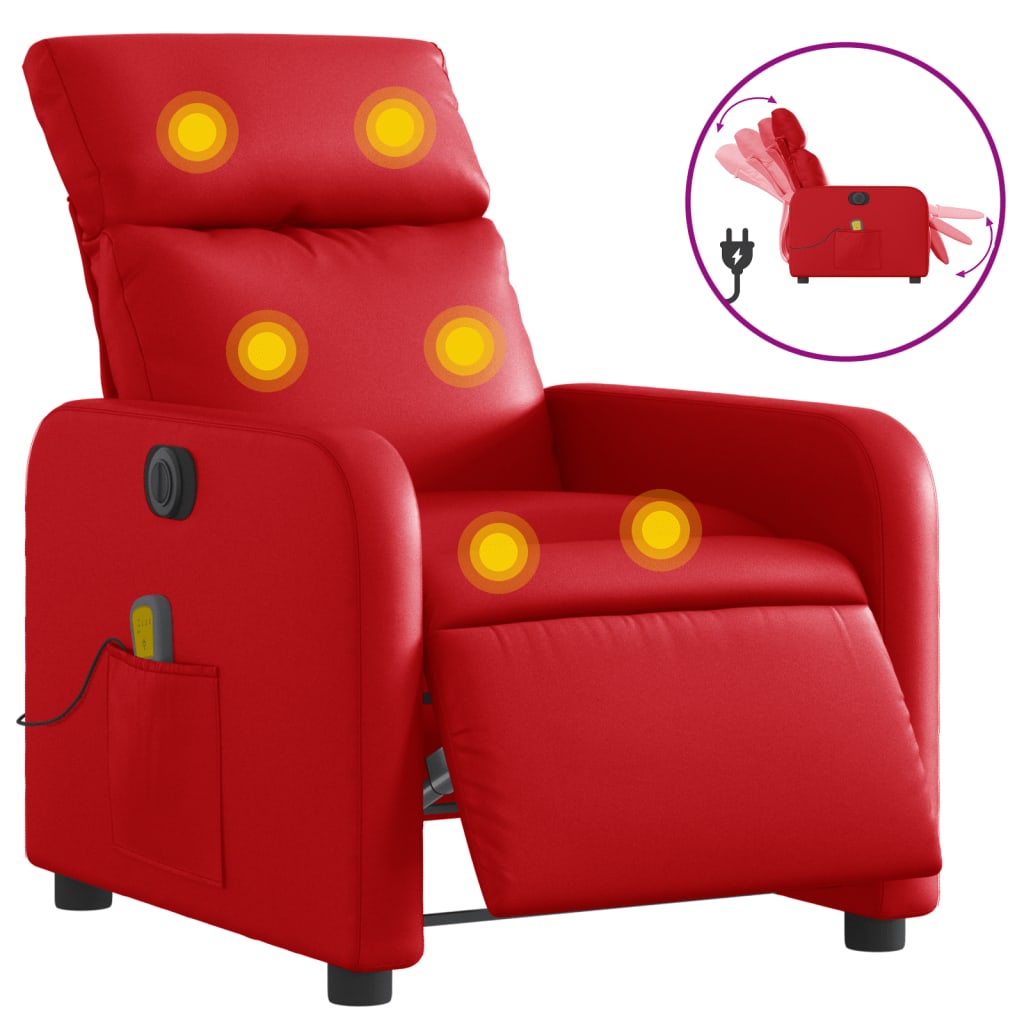 vidaXL Fauteuil de massage inclinable électrique rouge similicuir