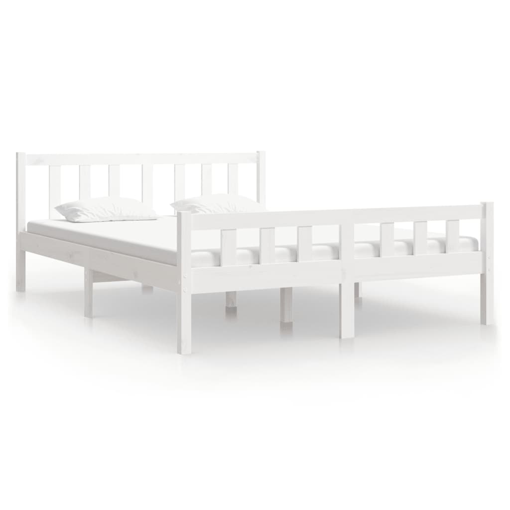 vidaXL Cadre de lit Blanc Bois massif 135x190 cm Double