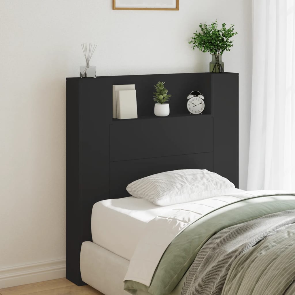 vidaXL Armoire tête de lit avec LED noir 100x16,5x103,5 cm