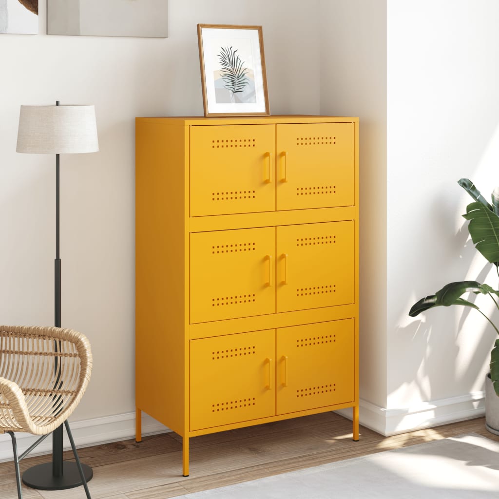 vidaXL Buffet haut jaune moutarde 68x39x113 cm acier