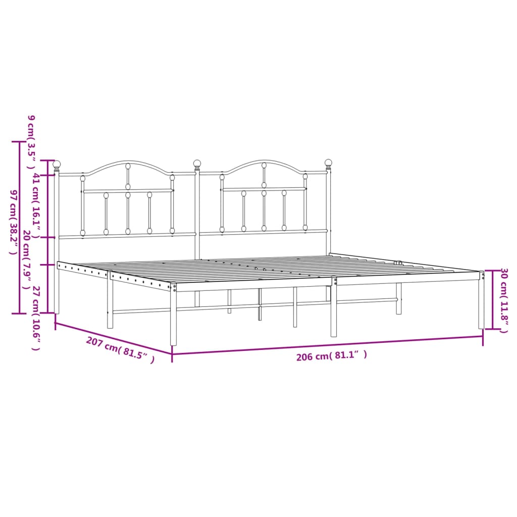 vidaXL Cadre de lit métal sans matelas et tête de lit blanc 200x200 cm