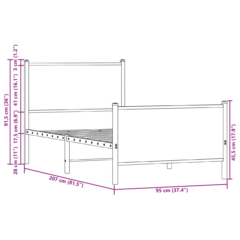 vidaXL Cadre de lit métal avec tête de lit et pied de lit 90x200 cm