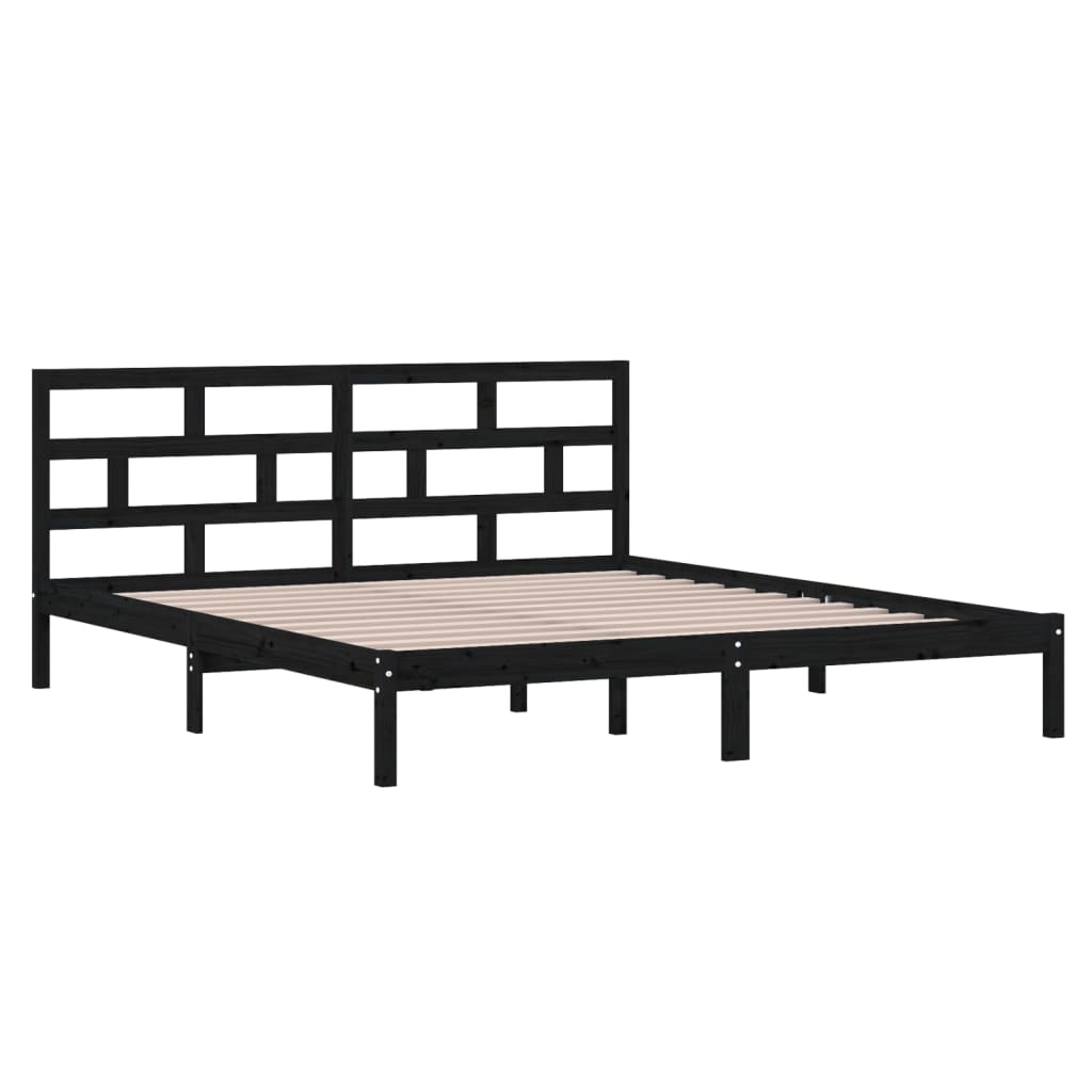 vidaXL Cadre de lit Noir 135x190 cm Double Bois massif