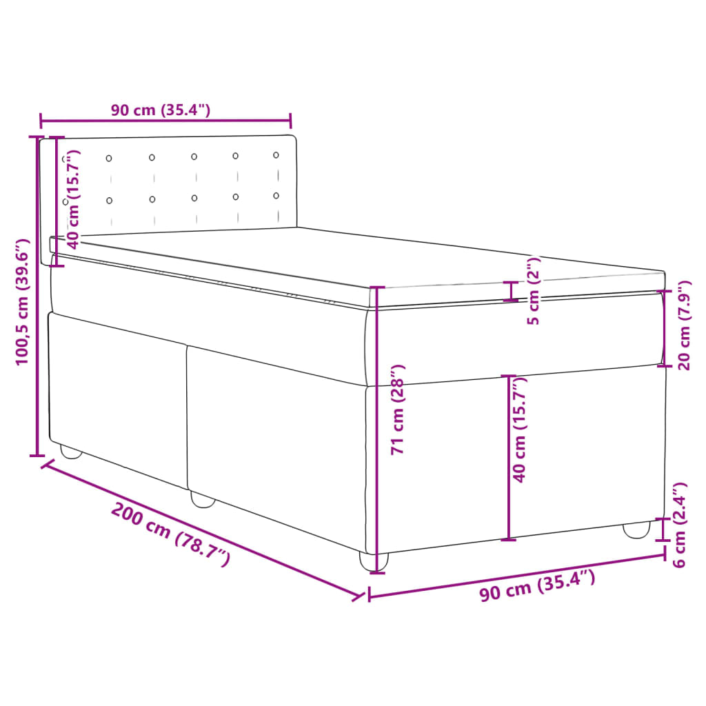 vidaXL Sommier à lattes de lit avec matelas Gris clair 90x200 cm Tissu