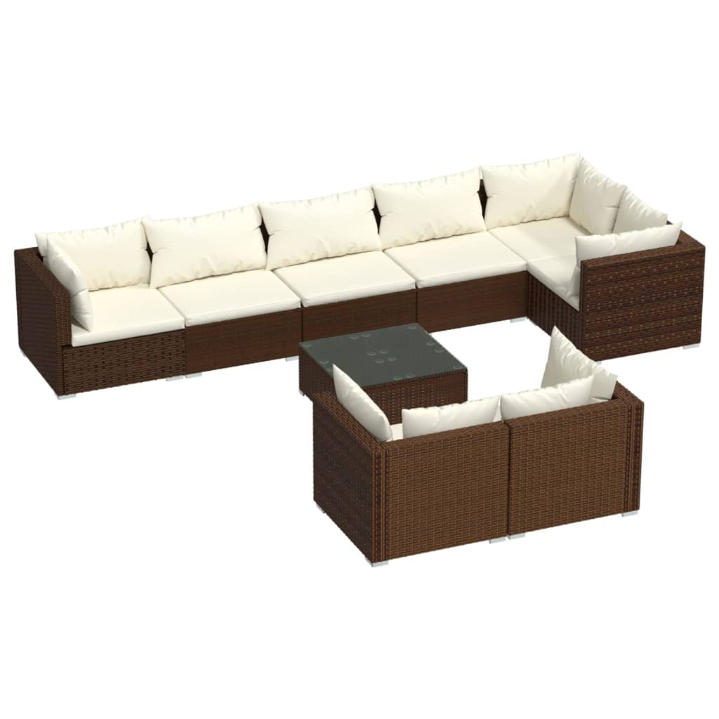 vidaXL Salon de jardin avec coussins 9 pcs marron résine tressée