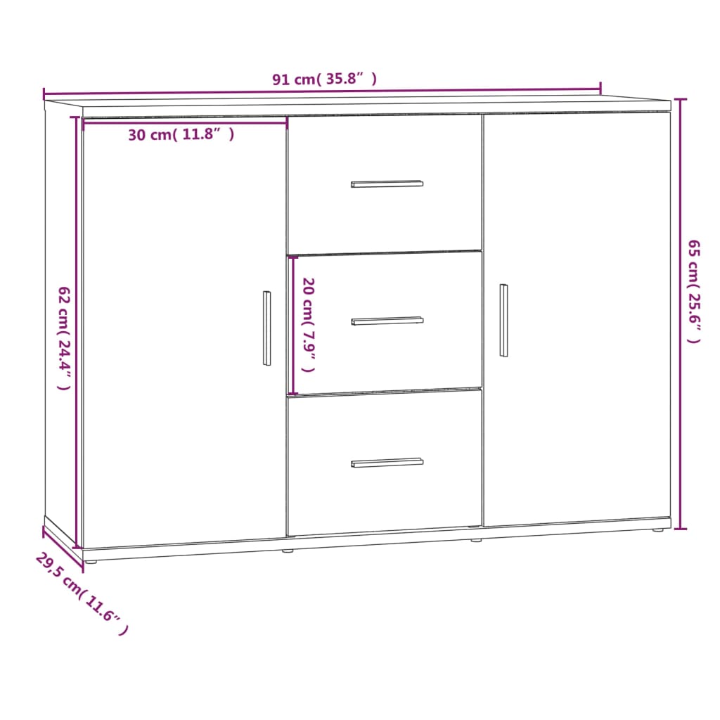 vidaXL Buffet Chêne fumé 91x29,5x65 cm Bois d'ingénierie