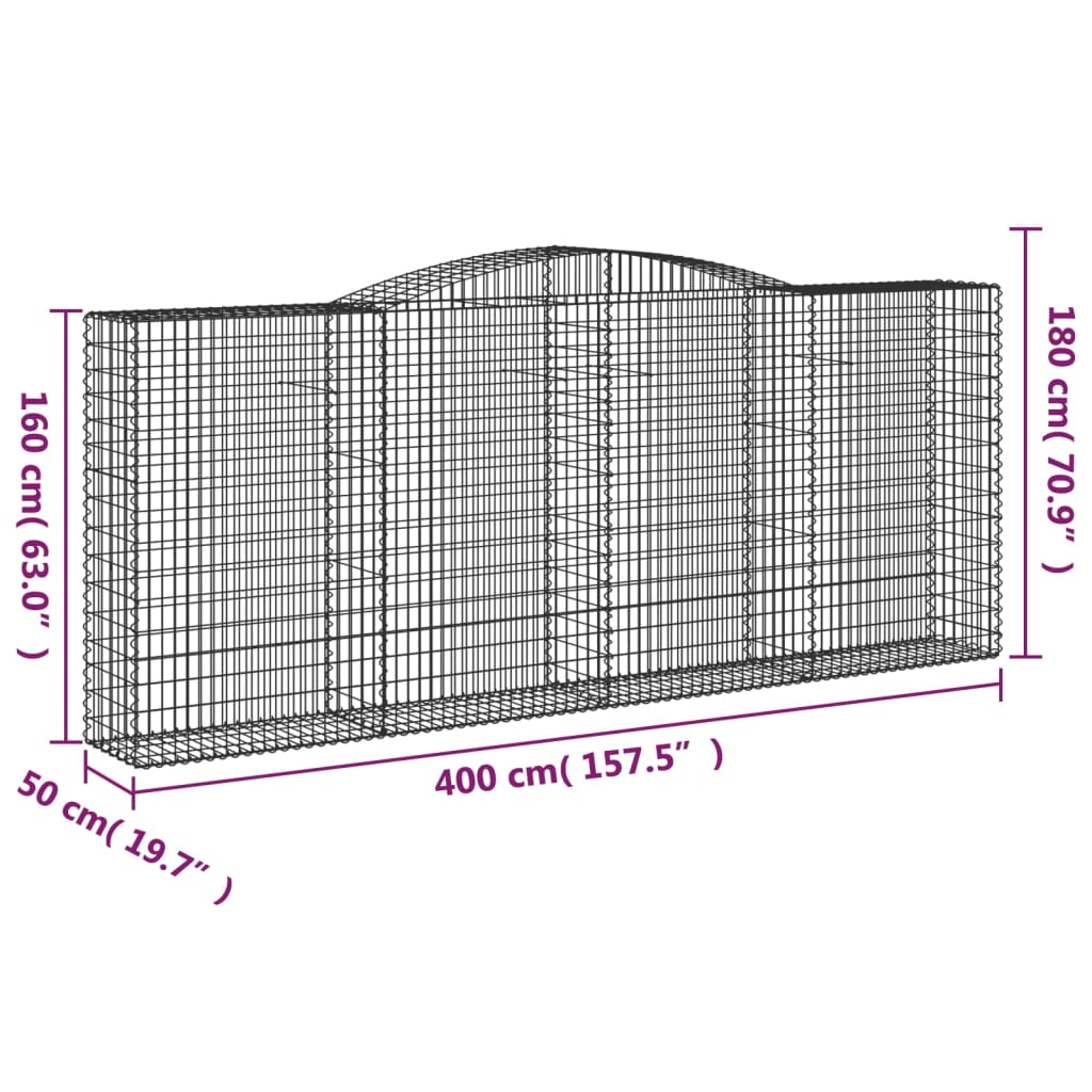 vidaXL Paniers à gabions arqués 9 pcs 400x50x160/180 cm fer galvanisé