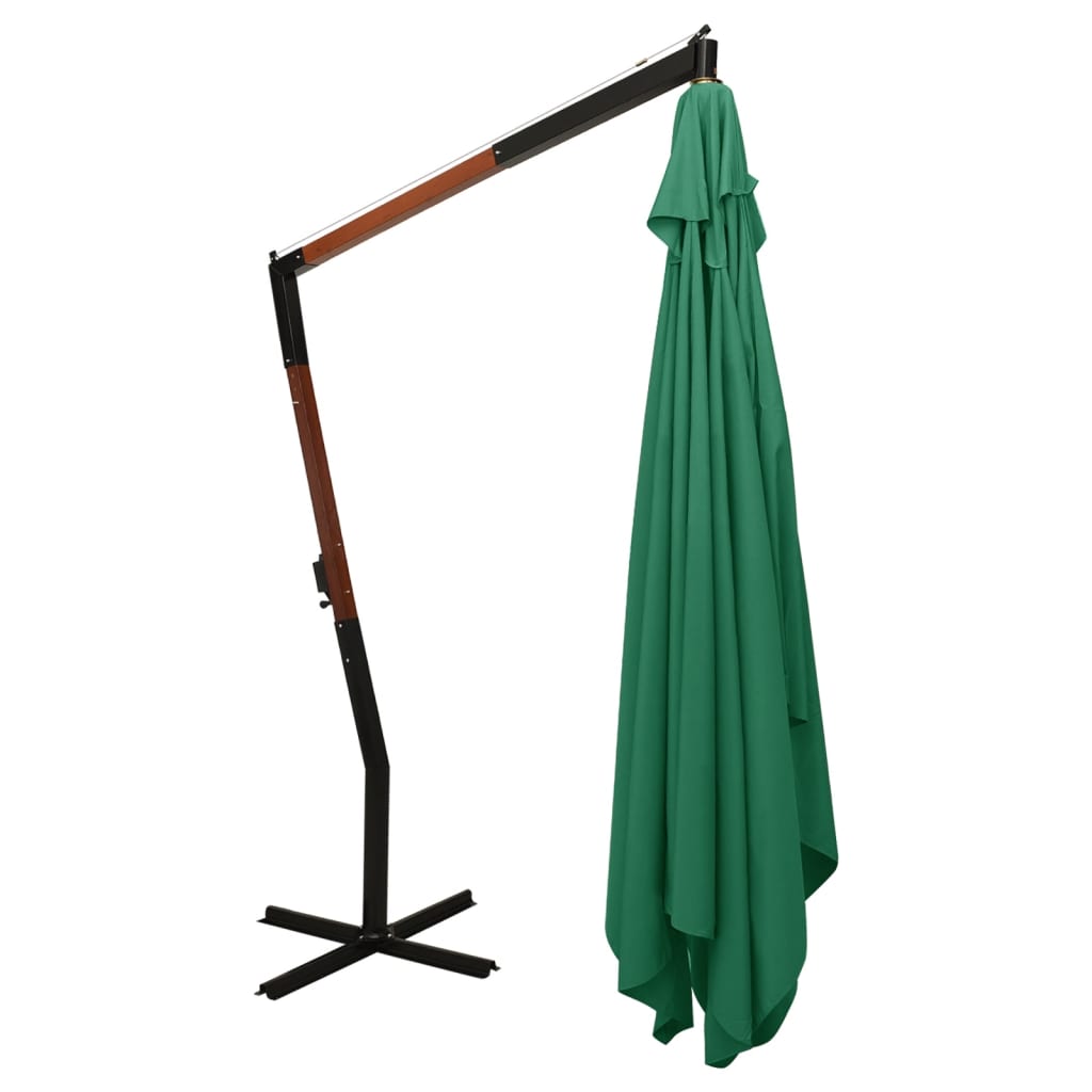 vidaXL Parasol en porte-à-faux avec mât en bois 400x300 cm Vert