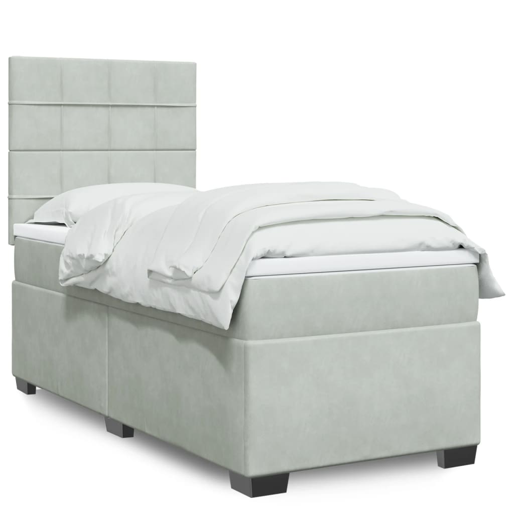 vidaXL Sommier à lattes de lit et matelas Gris clair 90x200 cm Velours