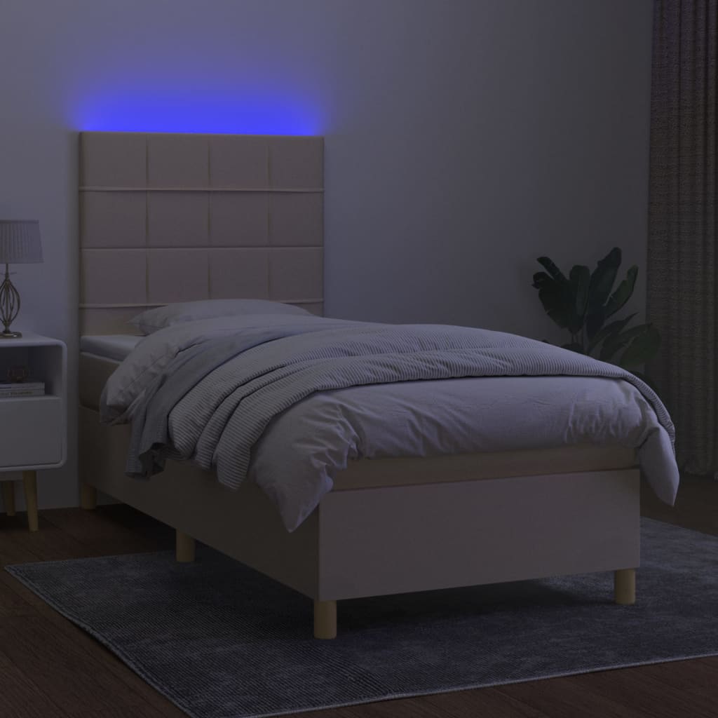 vidaXL Sommier à lattes de lit et matelas et LED Crème 80x200cm Tissu