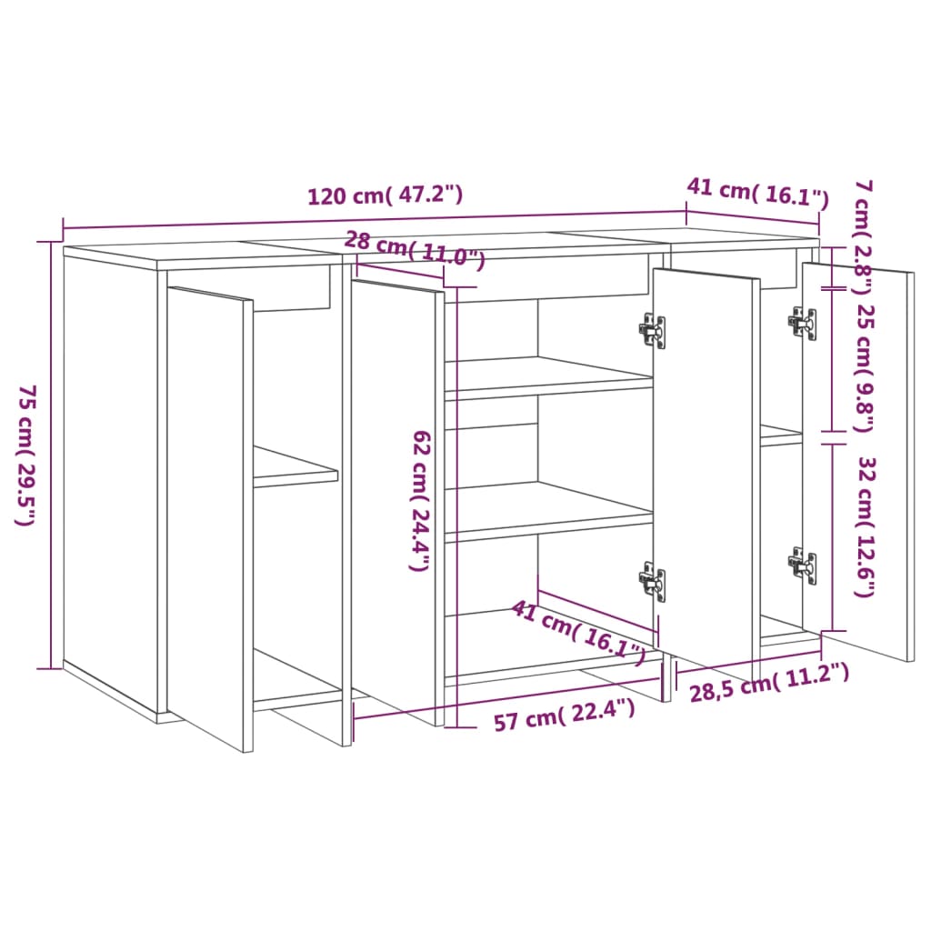 vidaXL Buffet chêne fumé 120x41x75 cm bois d'ingénierie