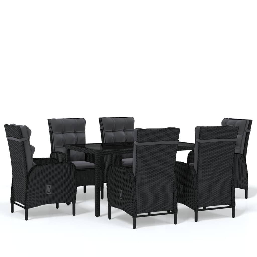 vidaXL Ensemble à manger de jardin 7 pcs Résine tressée Noir