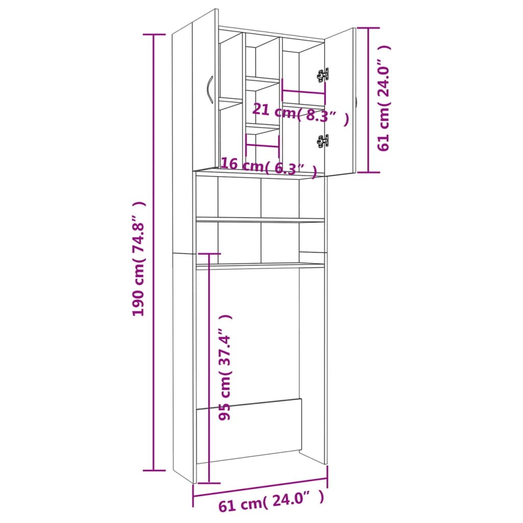 vidaXL Meuble pour machine à laver Chêne sonoma 64x25,5x190 cm