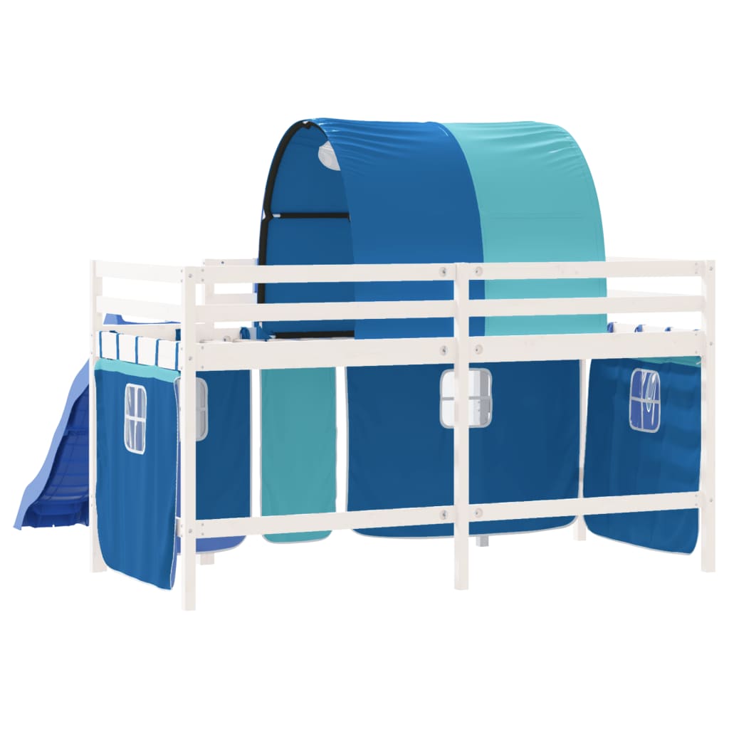 vidaXL Lit mezzanine enfants et tunnel bleu 90x200cm bois pin massif