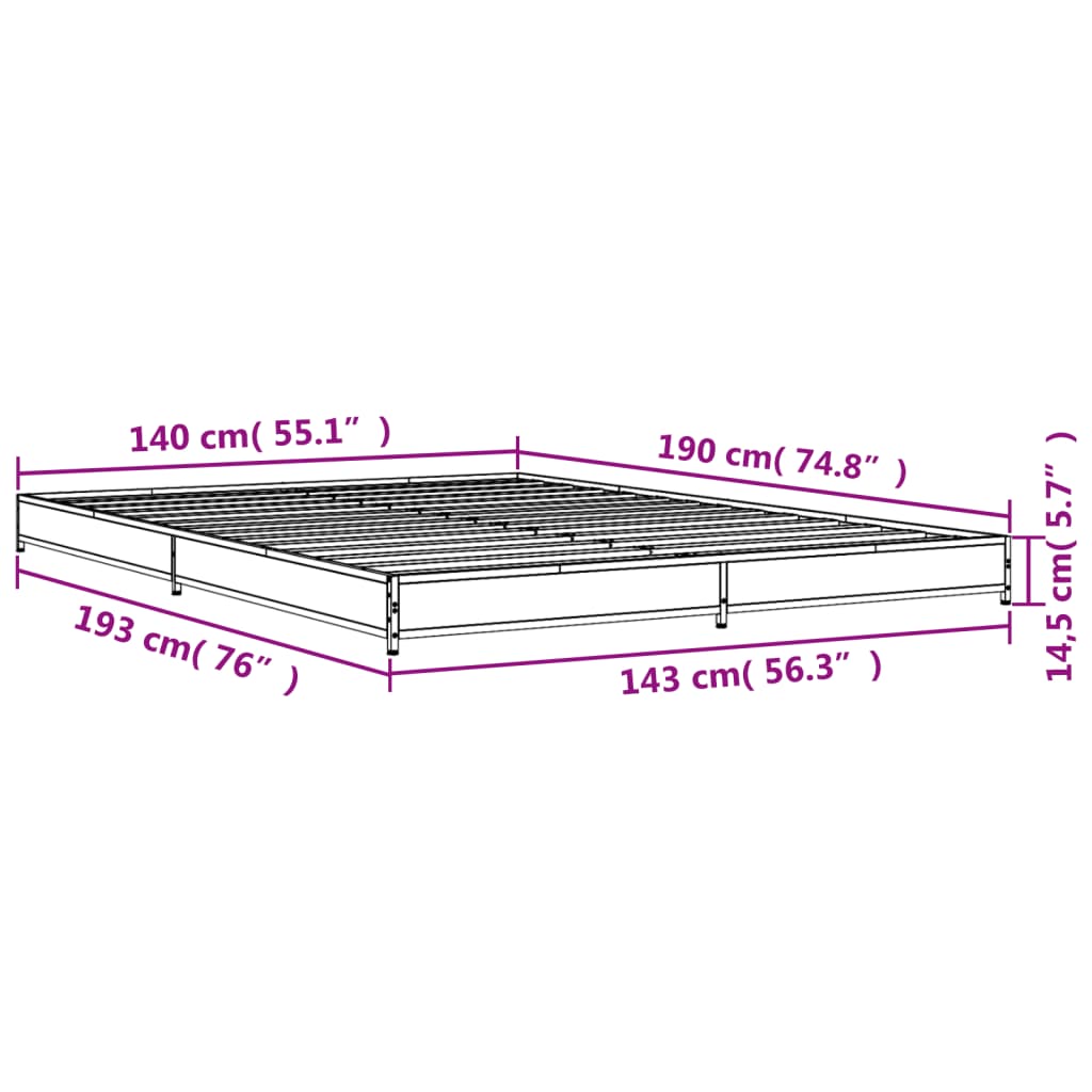 vidaXL Cadre de lit sans matelas chêne sonoma 140x190 cm