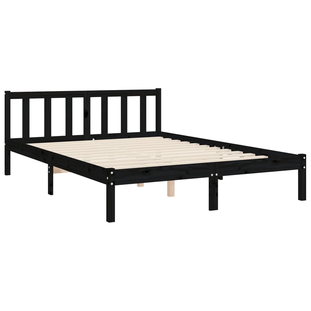 vidaXL Cadre de lit avec tête de lit noir petit double bois massif