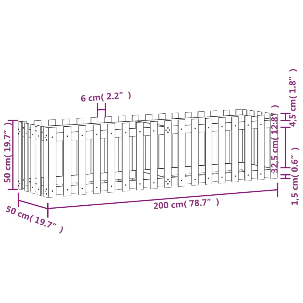 vidaXL Lit surélevé de jardin design de clôture 200x50x50cm pin massif