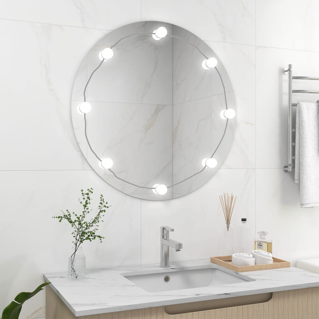 vidaXL Miroir mural sans cadre avec lampes LED Rond Verre