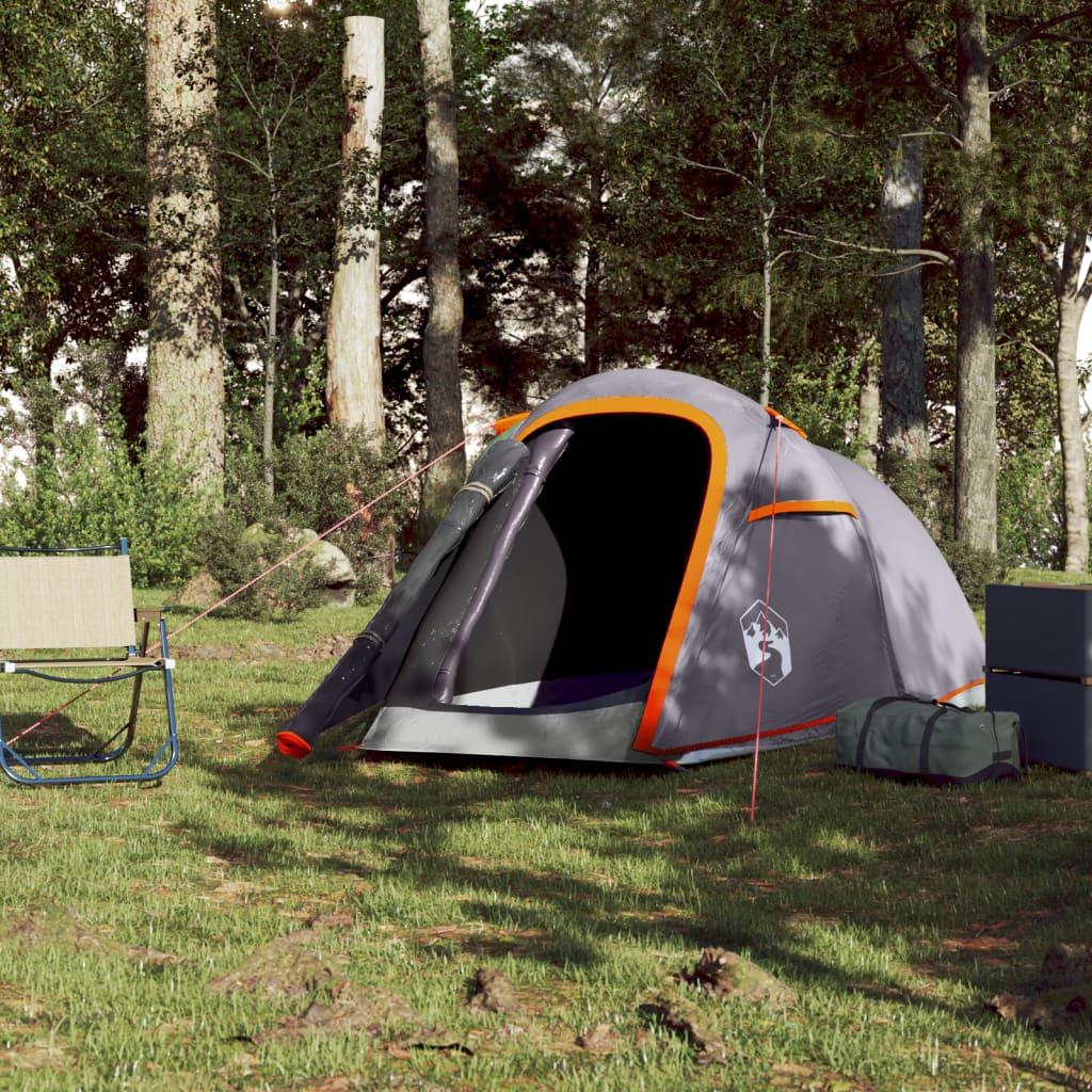 vidaXL Tente de camping tunnel 2 personnes gris et orange imperméable