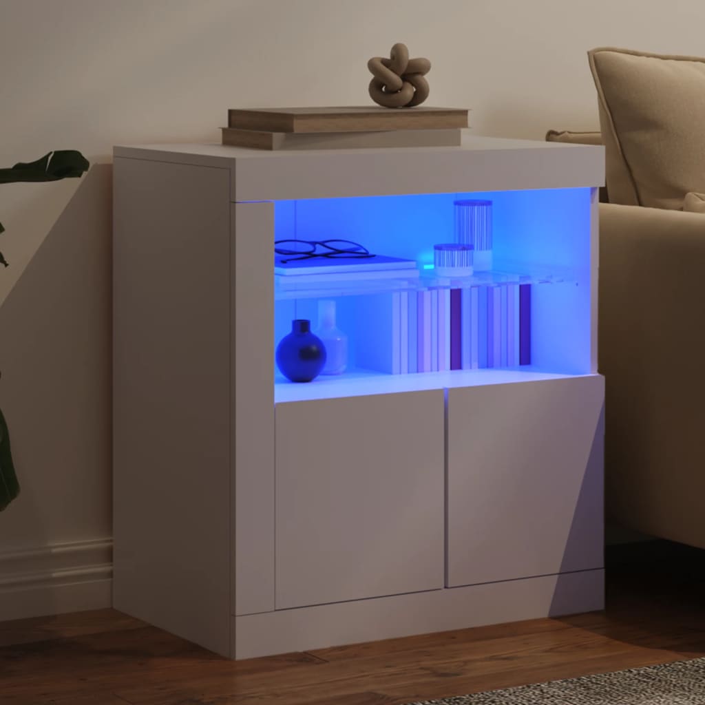 vidaXL Buffet avec lumières LED blanc 60,5x37x67 cm