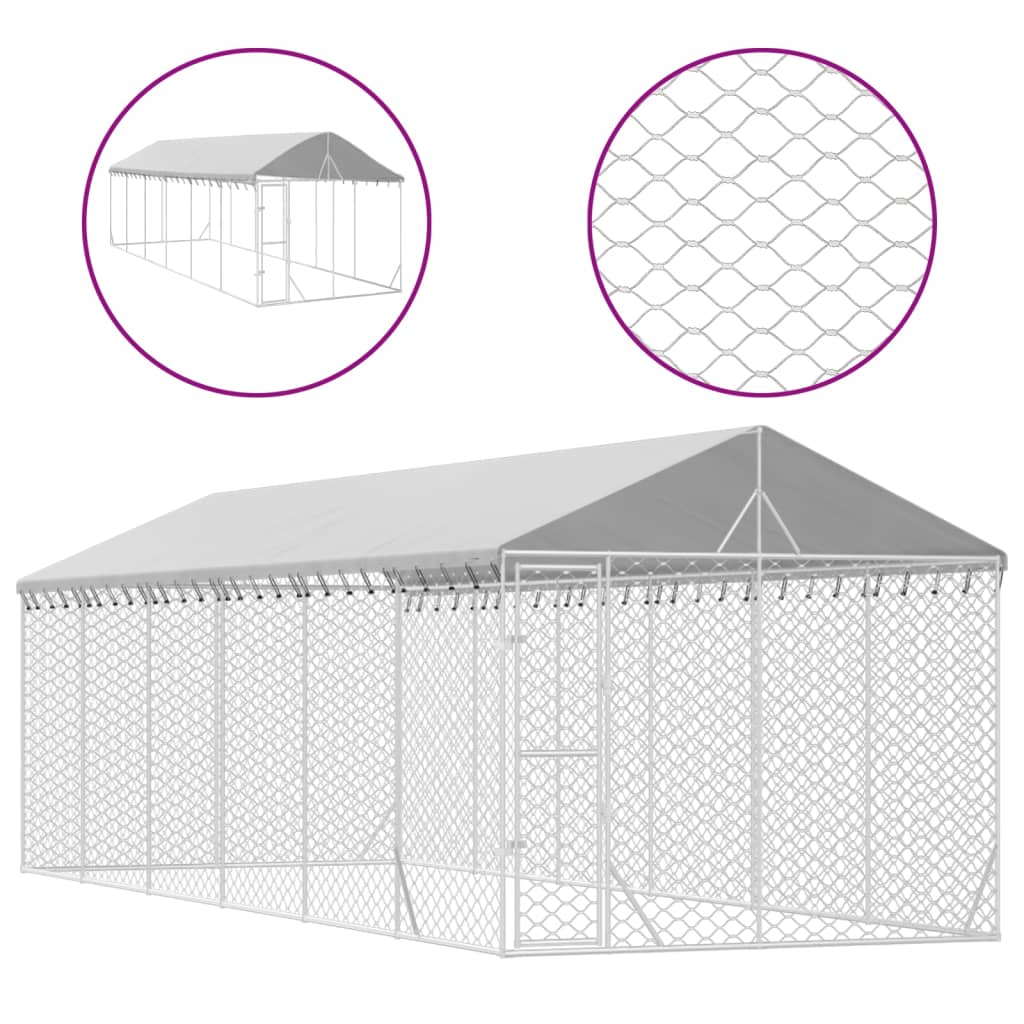 vidaXL Chenil d'extérieur pour chiens avec toit argenté 3x9x2,5 m