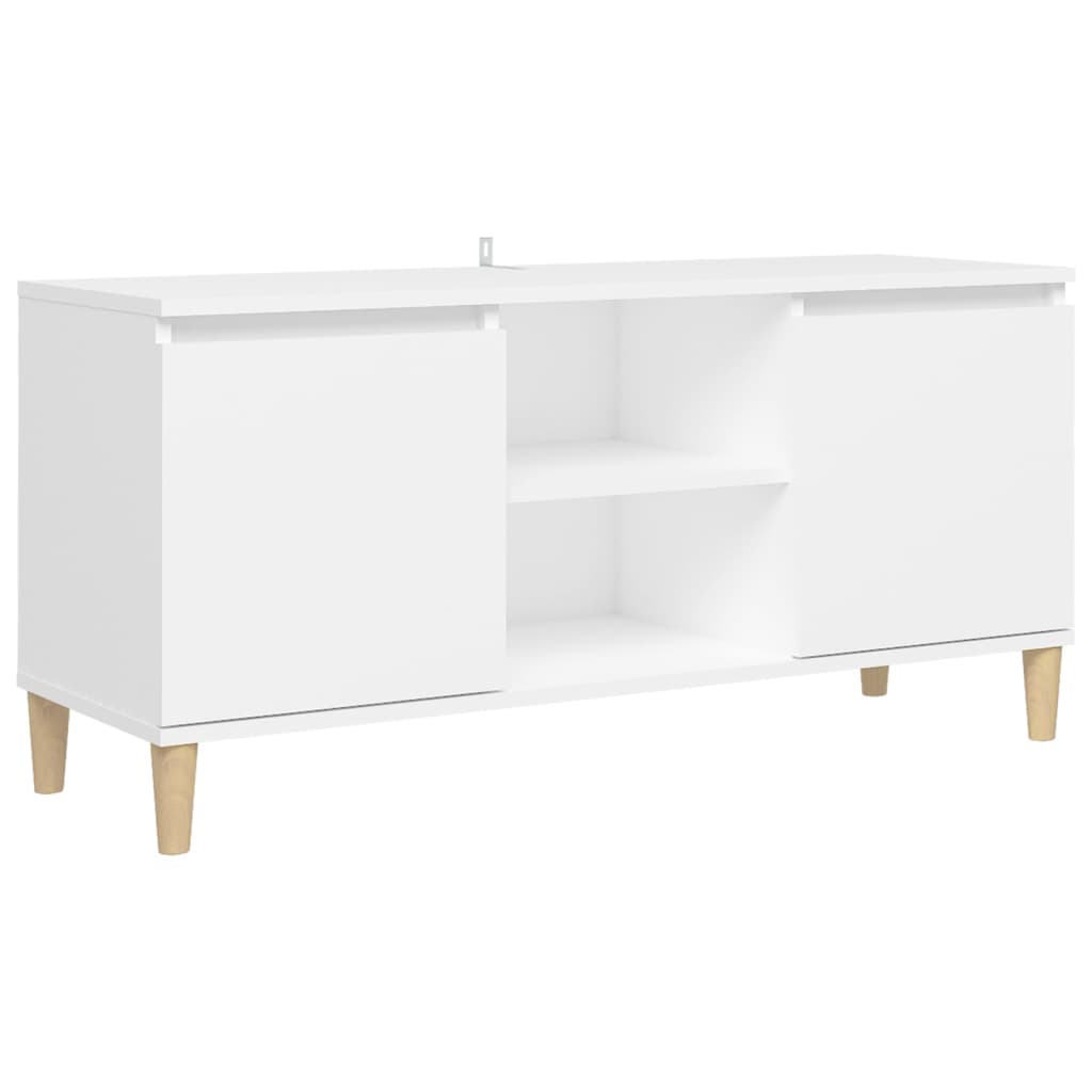 vidaXL Meuble TV avec pieds en bois massif Blanc 103,5x35x50 cm