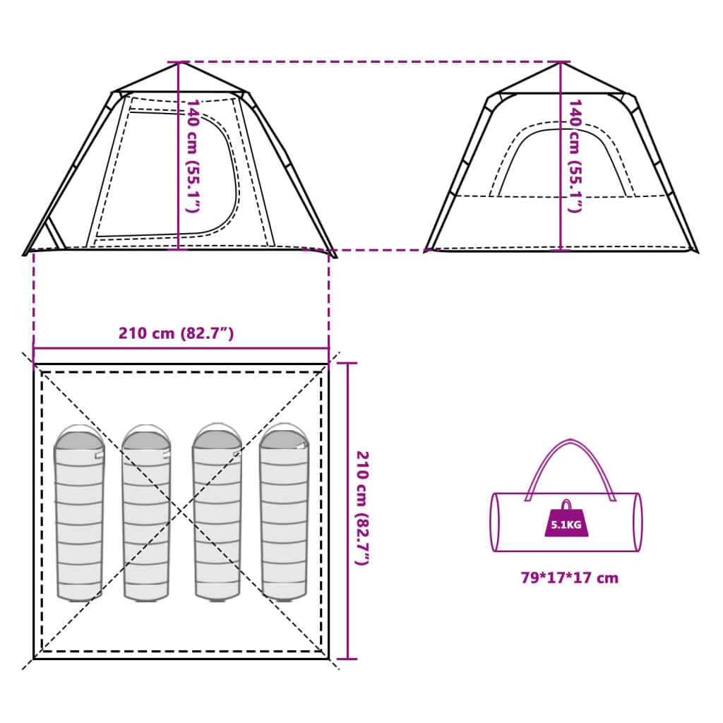 vidaXL Tente de camping à dôme 4 personnes libération rapide