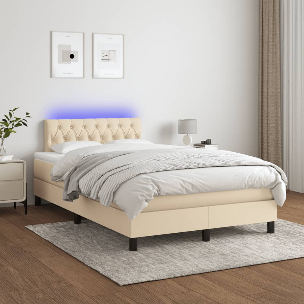 vidaXL Sommier à lattes de lit matelas et LED crème 120x190 cm tissu