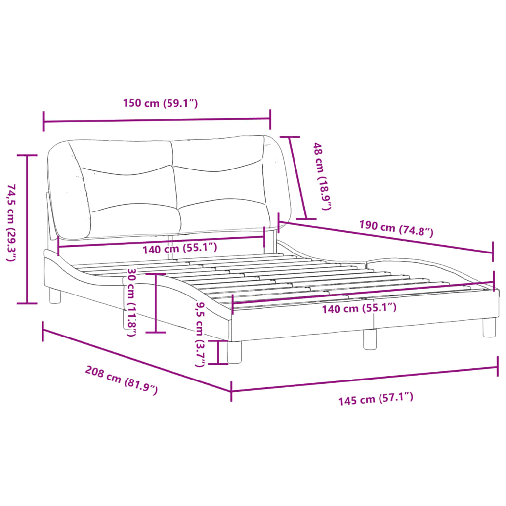 vidaXL Cadre de lit sans matelas cappuccino 140x190 cm similicuir